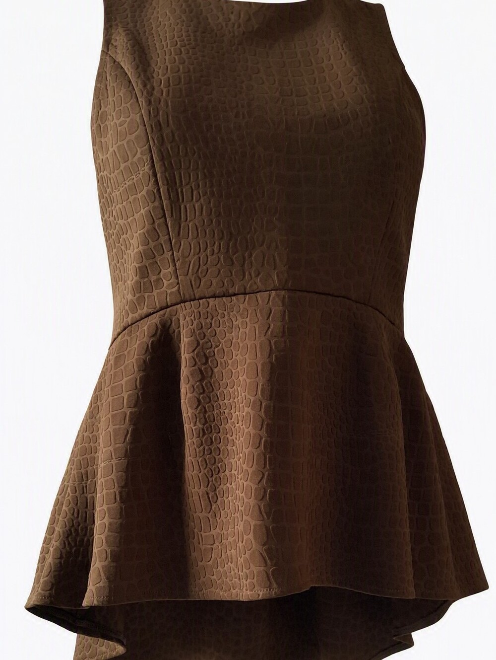 Textured Peplum  Blouse in Brown